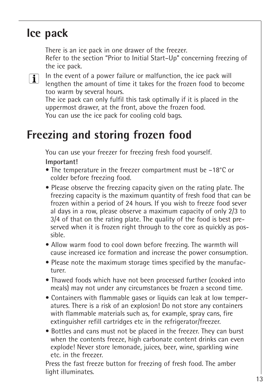 Ice pack, Freezing and storing frozen food | Electrolux 1273-4 GS User Manual | Page 13 / 24