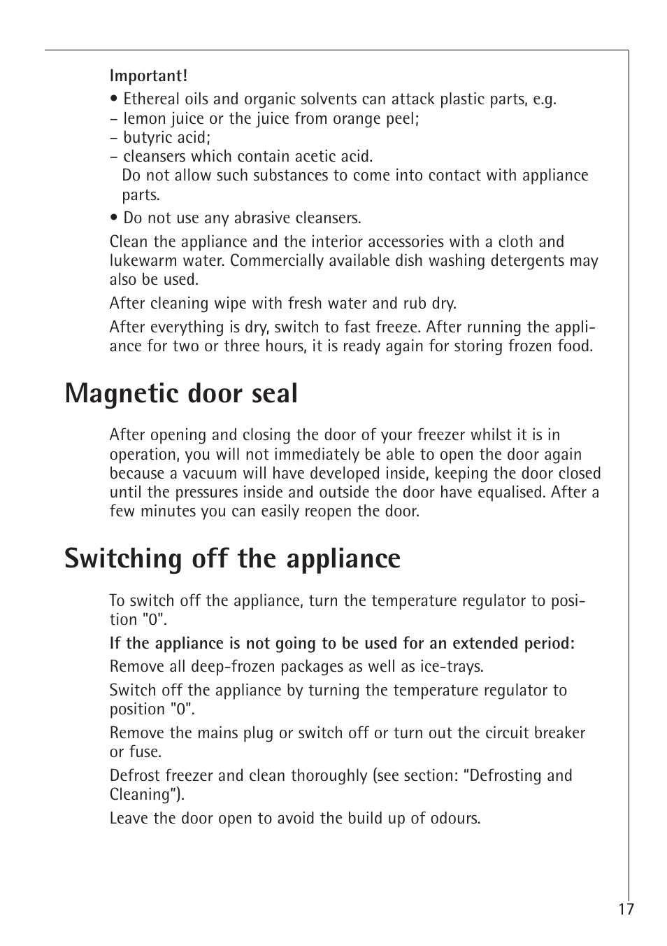 Magnetic door seal, Switching off the appliance | Electrolux 1273-4 GS User Manual | Page 17 / 24