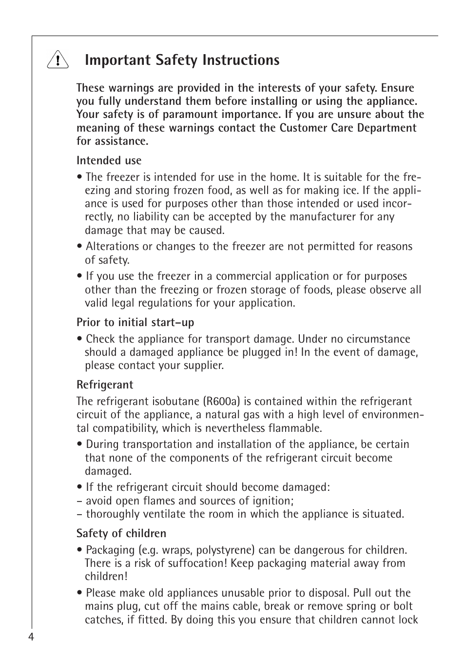 Important safety instructions | Electrolux 1273-4 GS User Manual | Page 4 / 24