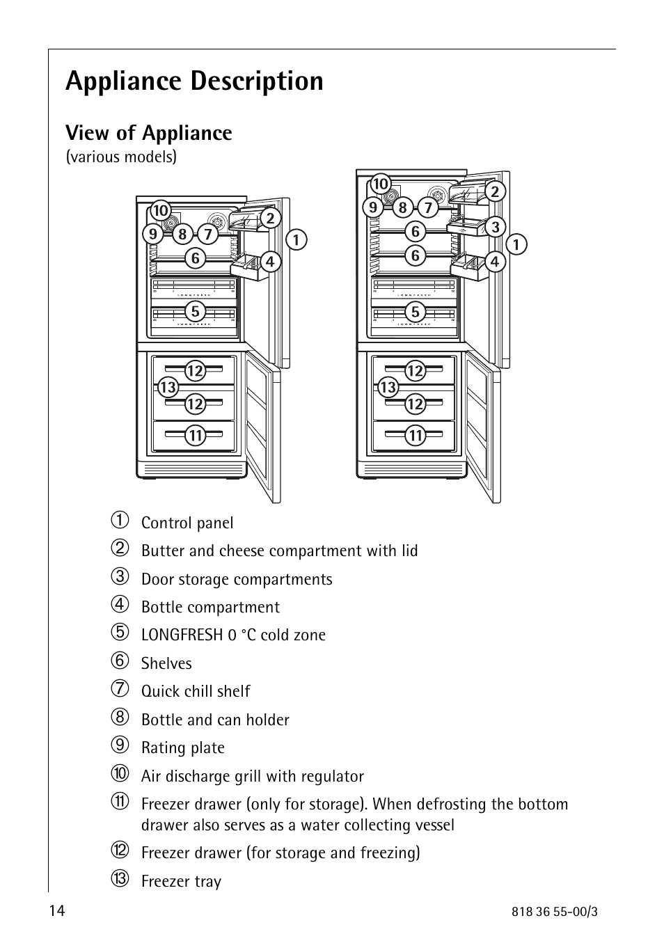 Appliance description | Electrolux 86378-KG User Manual | Page 14 / 48