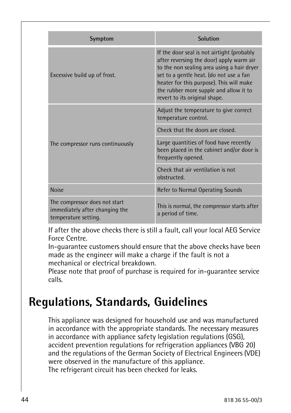 Regulations, standards, guidelines | Electrolux 86378-KG User Manual | Page 44 / 48