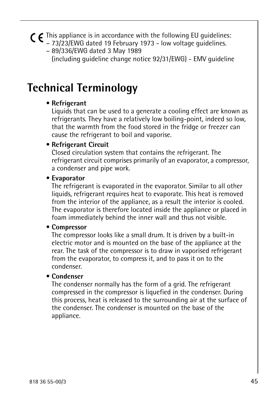 Technical terminology | Electrolux 86378-KG User Manual | Page 45 / 48