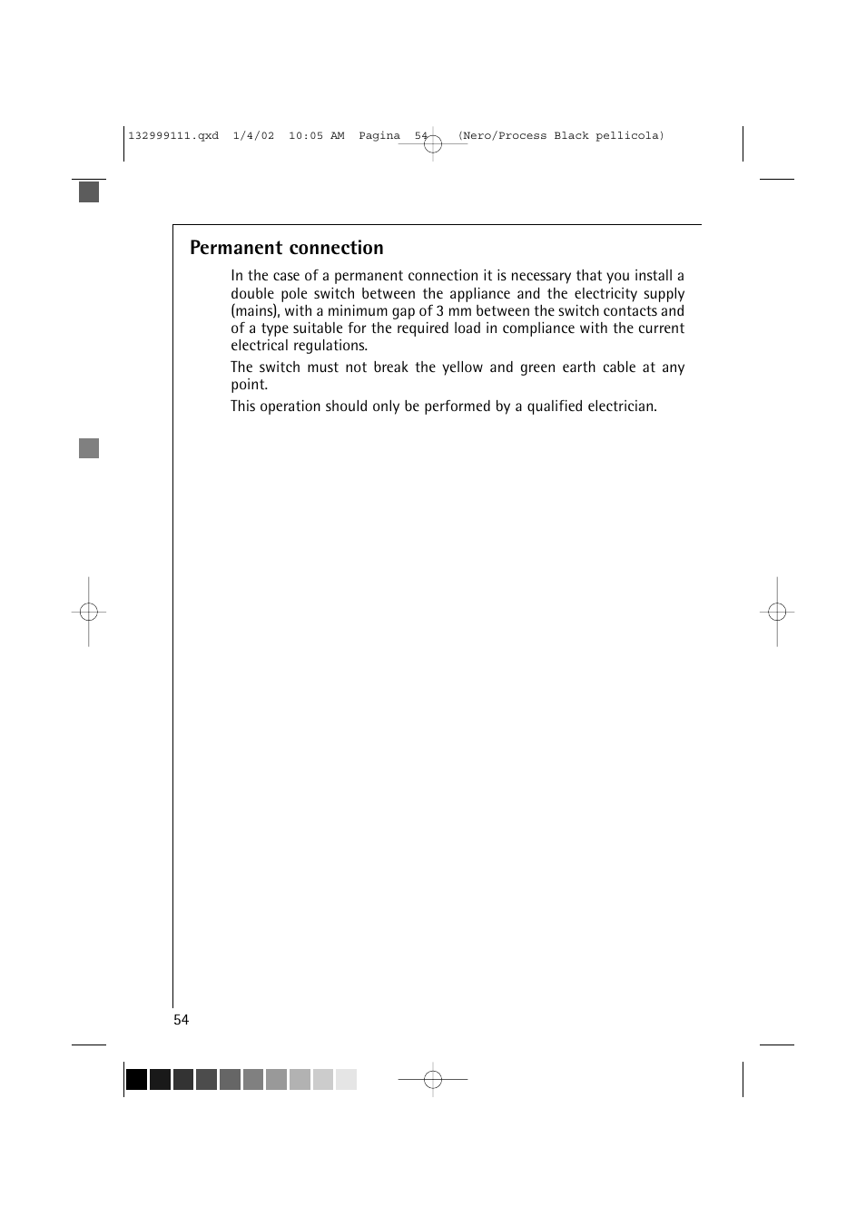 Permanent connection | Electrolux OKO-Lavamat 16800 User Manual | Page 54 / 55