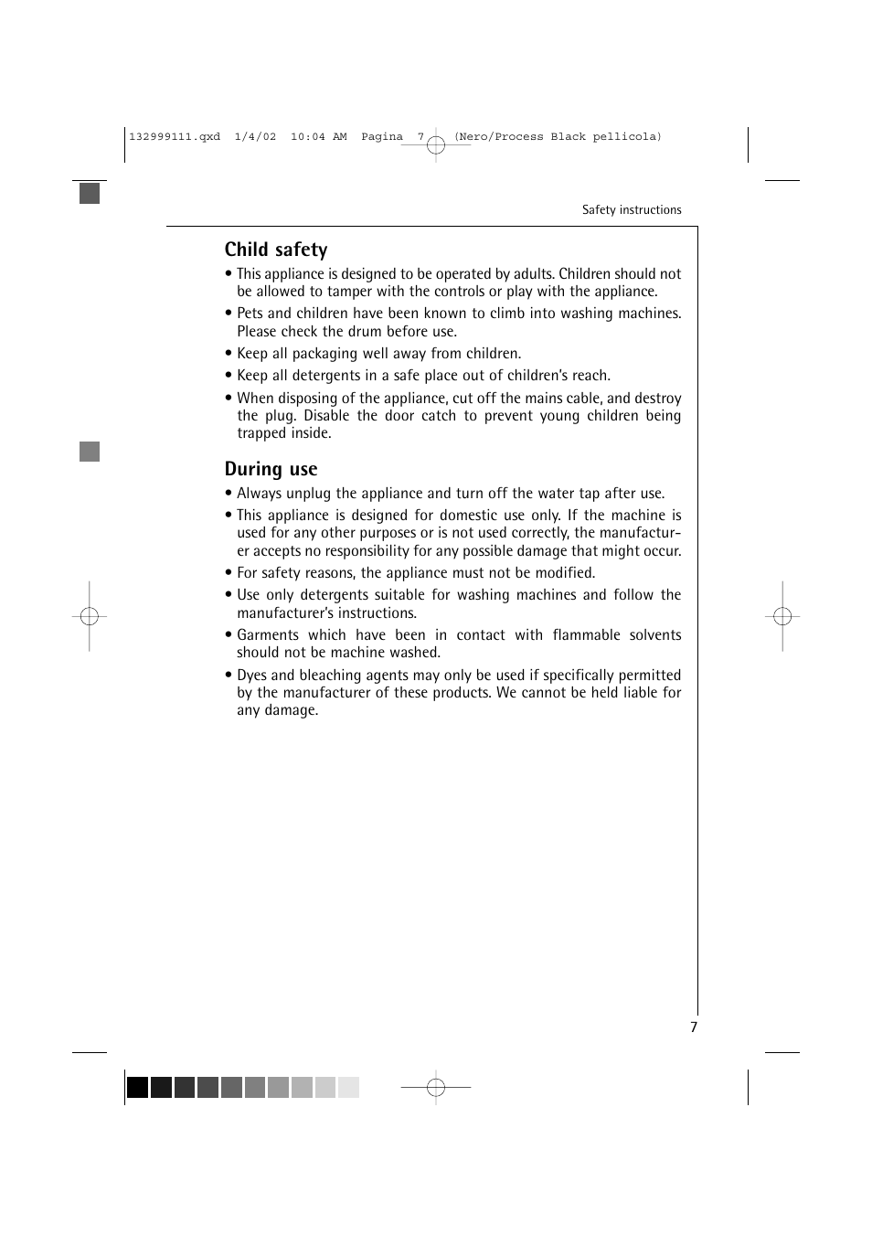 Child safety, During use | Electrolux OKO-Lavamat 16800 User Manual | Page 7 / 55