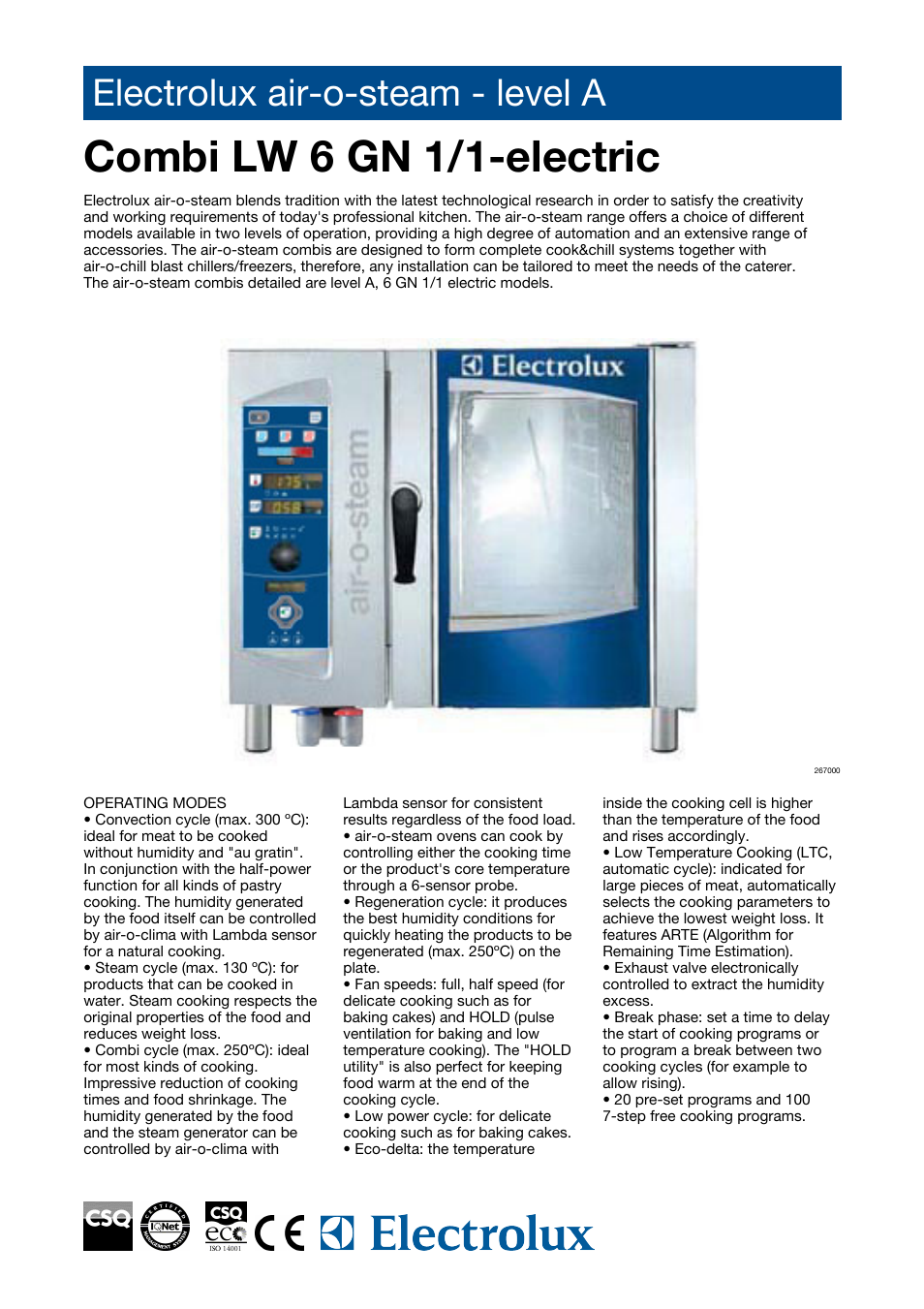 Electrolux Air-O-Steam AOS061EAH1 User Manual | 4 pages