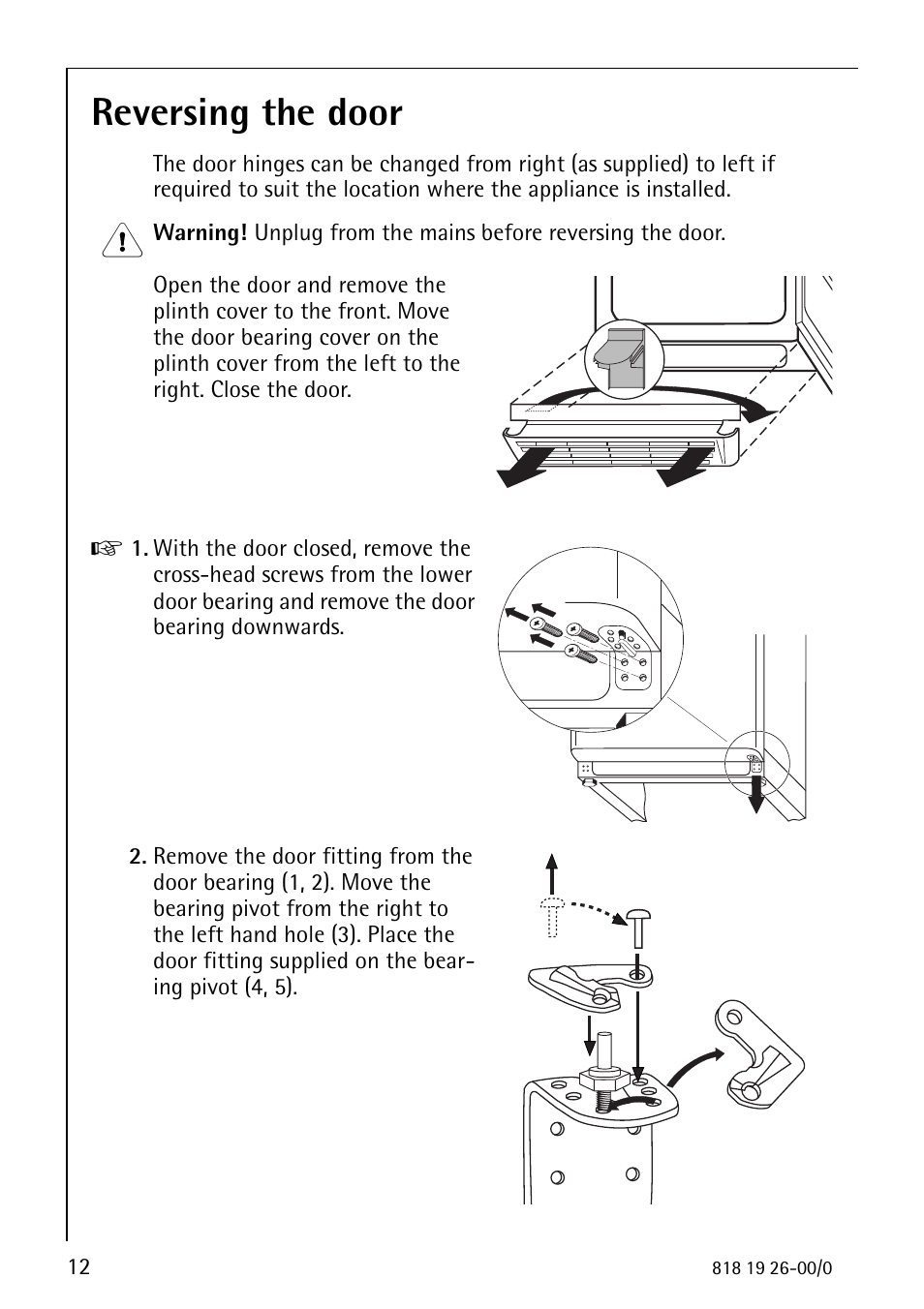 Reversing the door | Electrolux ARCTIS User Manual | Page 12 / 32