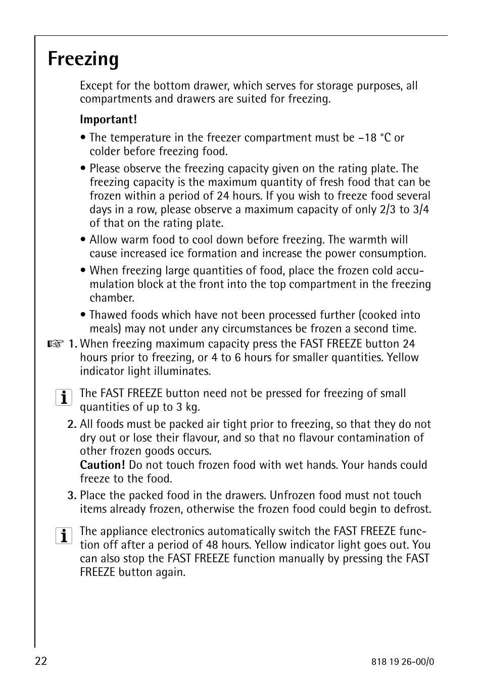 Freezing | Electrolux ARCTIS User Manual | Page 22 / 32