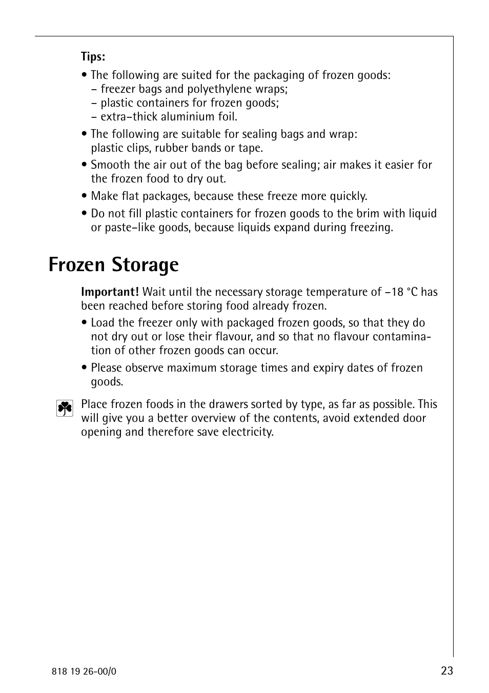 Frozen storage | Electrolux ARCTIS User Manual | Page 23 / 32