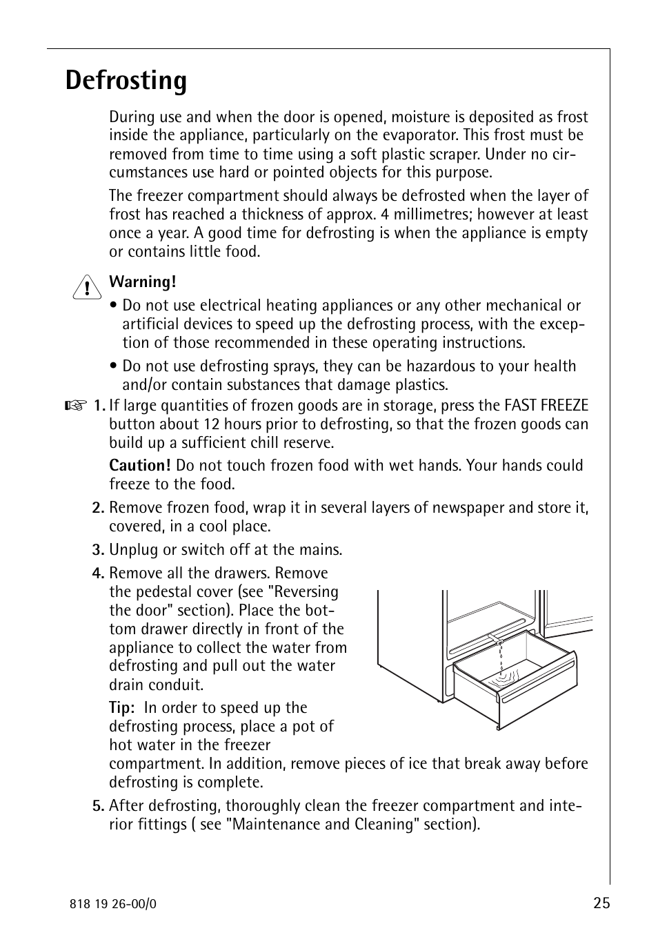 Defrosting | Electrolux ARCTIS User Manual | Page 25 / 32