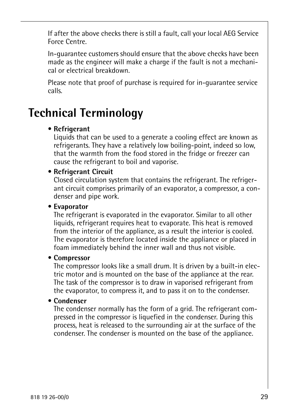 Technical terminology | Electrolux ARCTIS User Manual | Page 29 / 32