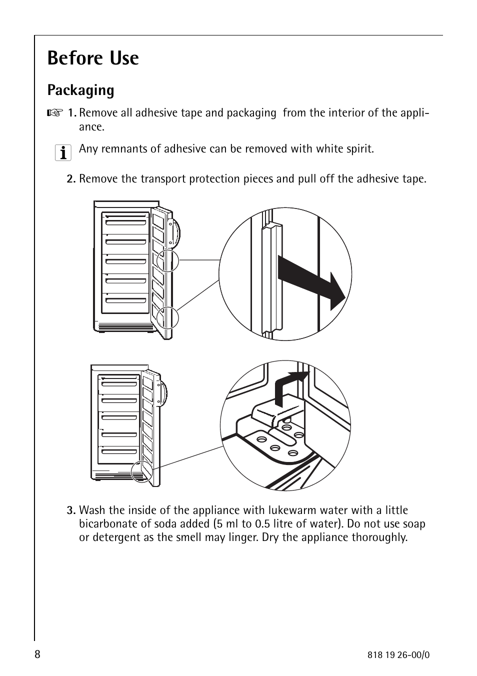 Before use, Packaging | Electrolux ARCTIS User Manual | Page 8 / 32