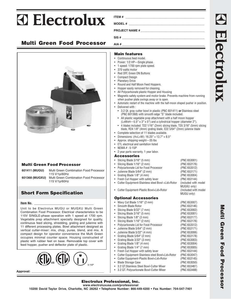 Electrolux Dito MUGXU User Manual | 2 pages