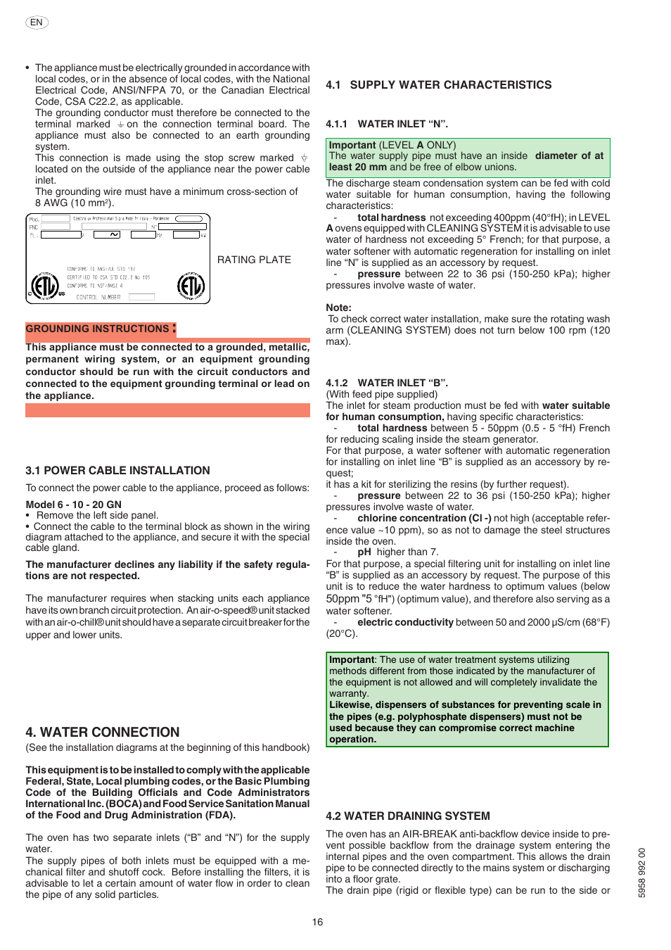 Water connection | Electrolux Air-O-Speed AOW101E User Manual | Page 16 / 34