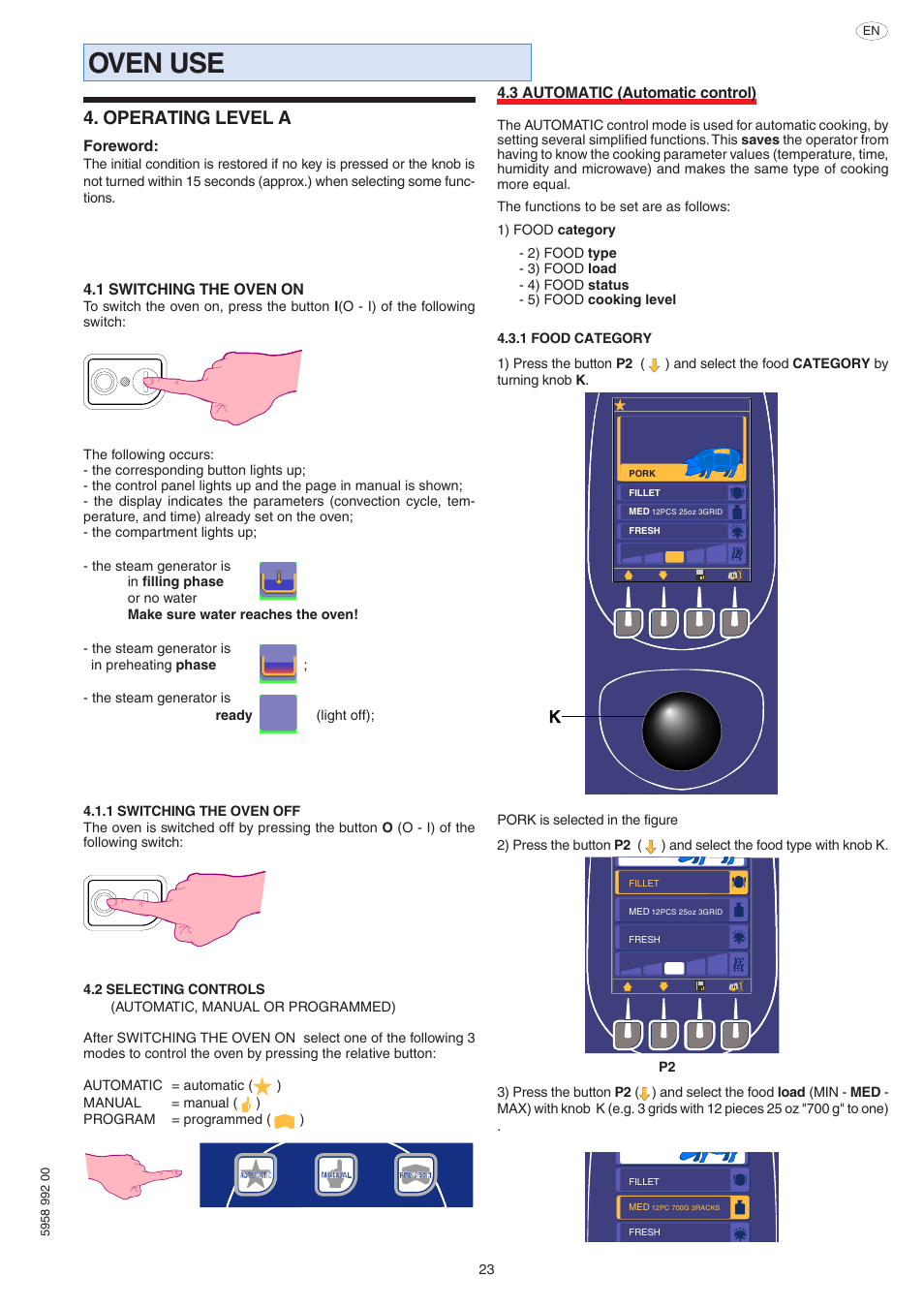 Oven use, Operating level a | Electrolux Air-O-Speed AOW101E User Manual | Page 23 / 34