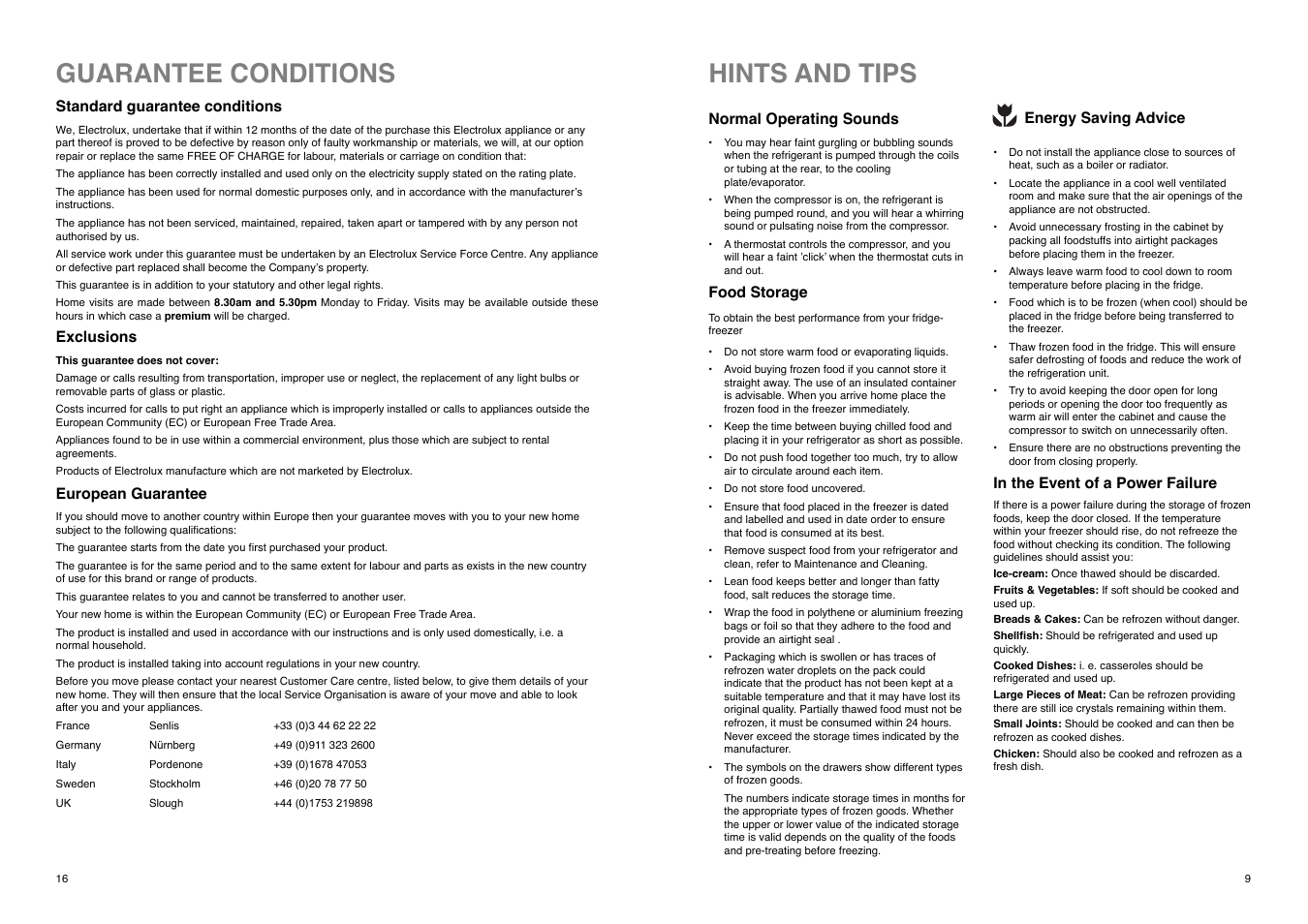 Hints and tips, Guarantee conditions | Electrolux ER 7628 B User Manual | Page 16 / 24