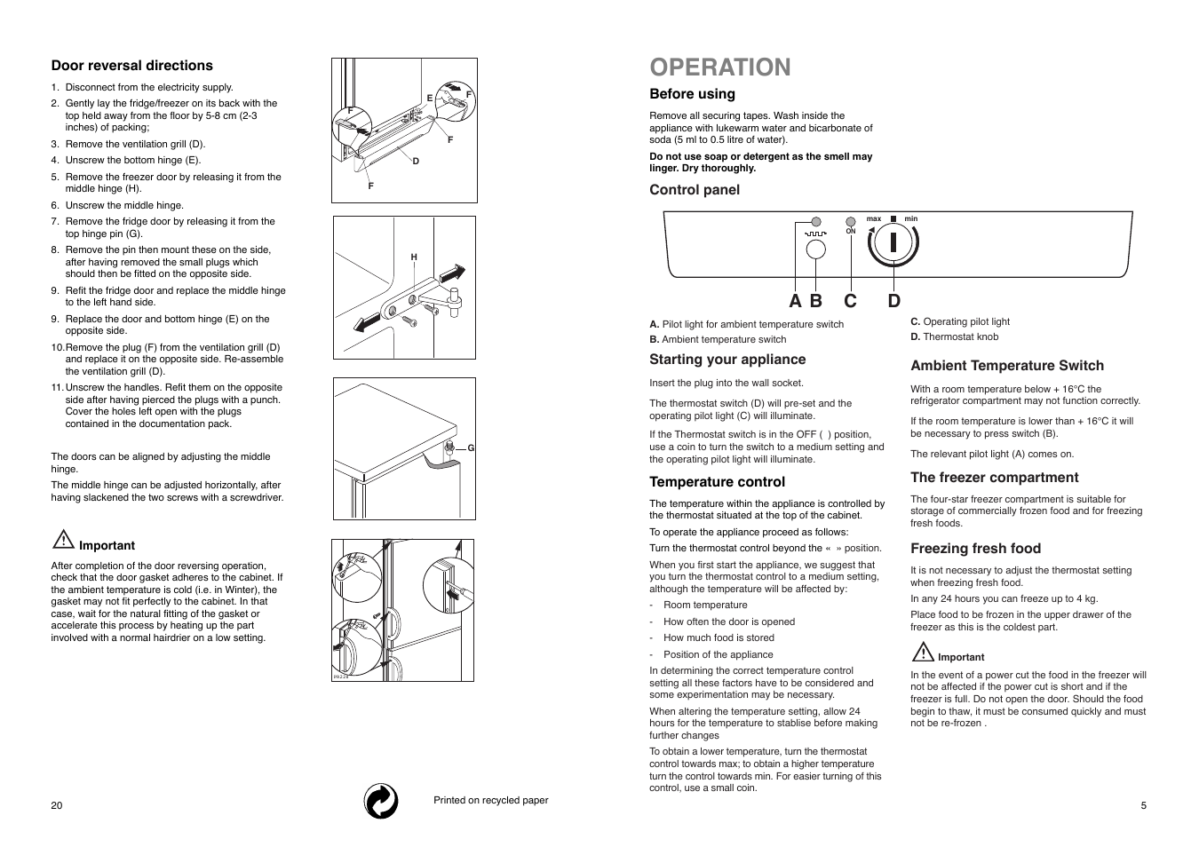 Operation, A b c d | Electrolux ER 7628 B User Manual | Page 20 / 24