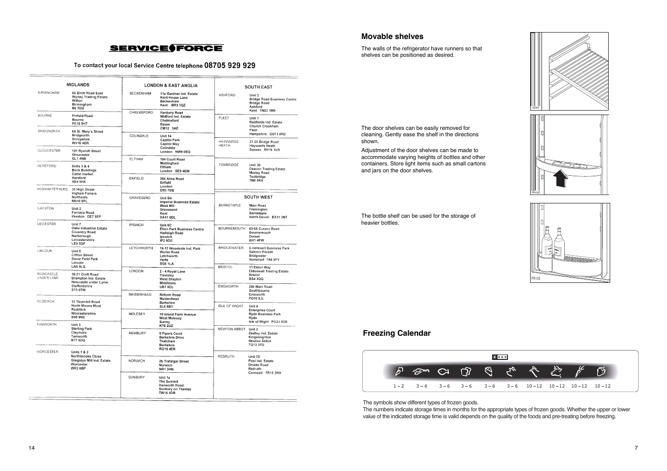 Movable shelves, Freezing calendar | Electrolux ER 6821 D User Manual | Page 14 / 20