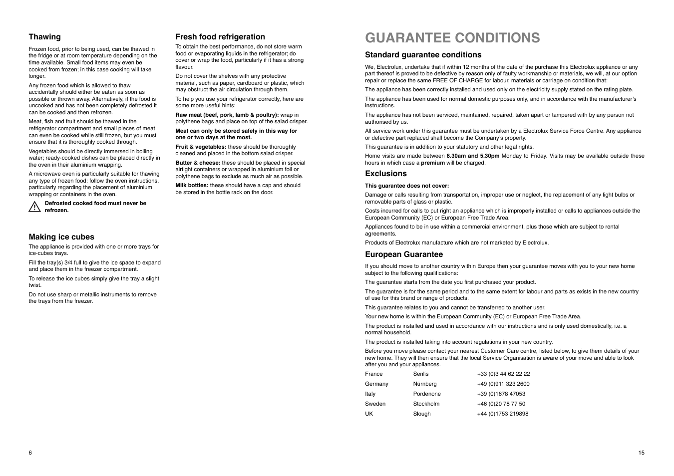 Guarantee conditions | Electrolux ER 6821 D User Manual | Page 15 / 20