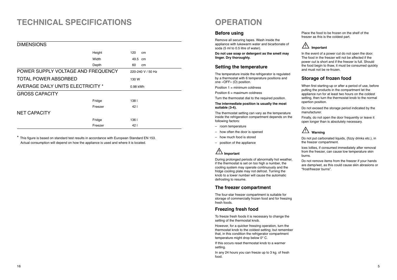 Operation, Technical specifications | Electrolux ER 6821 D User Manual | Page 16 / 20