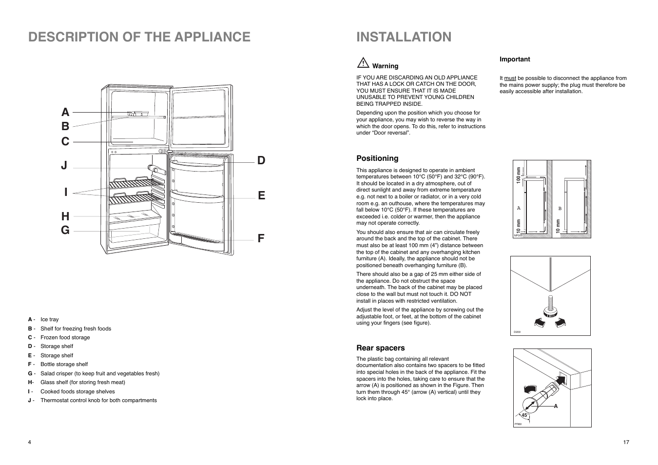 Description of the appliance, Installation | Electrolux ER 6821 D User Manual | Page 17 / 20