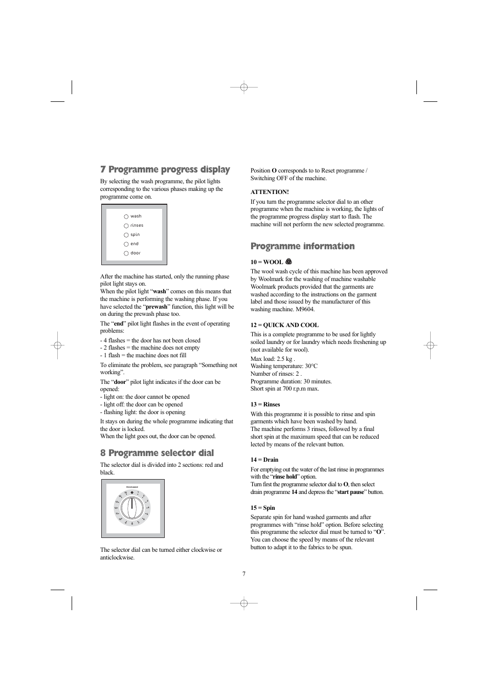 7 programme progress display, 8 programme selector dial, Programme information | Electrolux AW 1460 W User Manual | Page 7 / 27