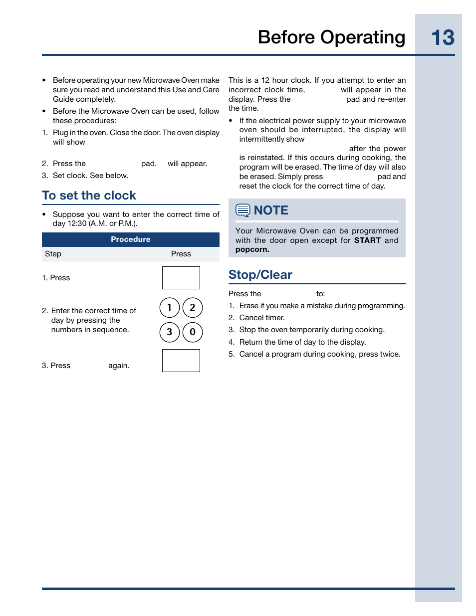 Before operating, Stop/clear | Electrolux TINSEB488MRR0 User Manual | Page 13 / 30