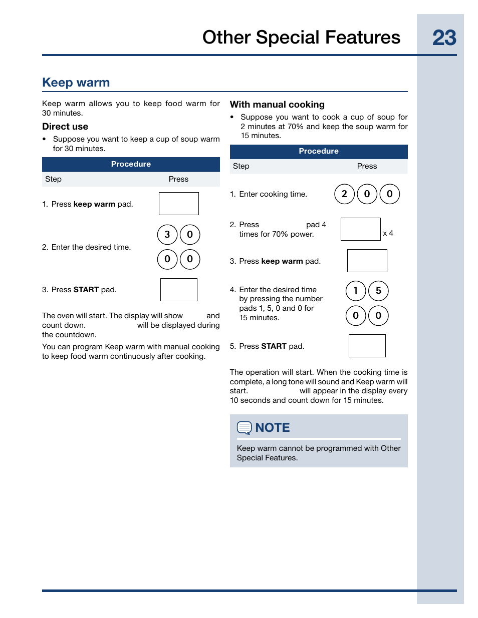 Other special features, Keep warm | Electrolux TINSEB488MRR0 User Manual | Page 23 / 30