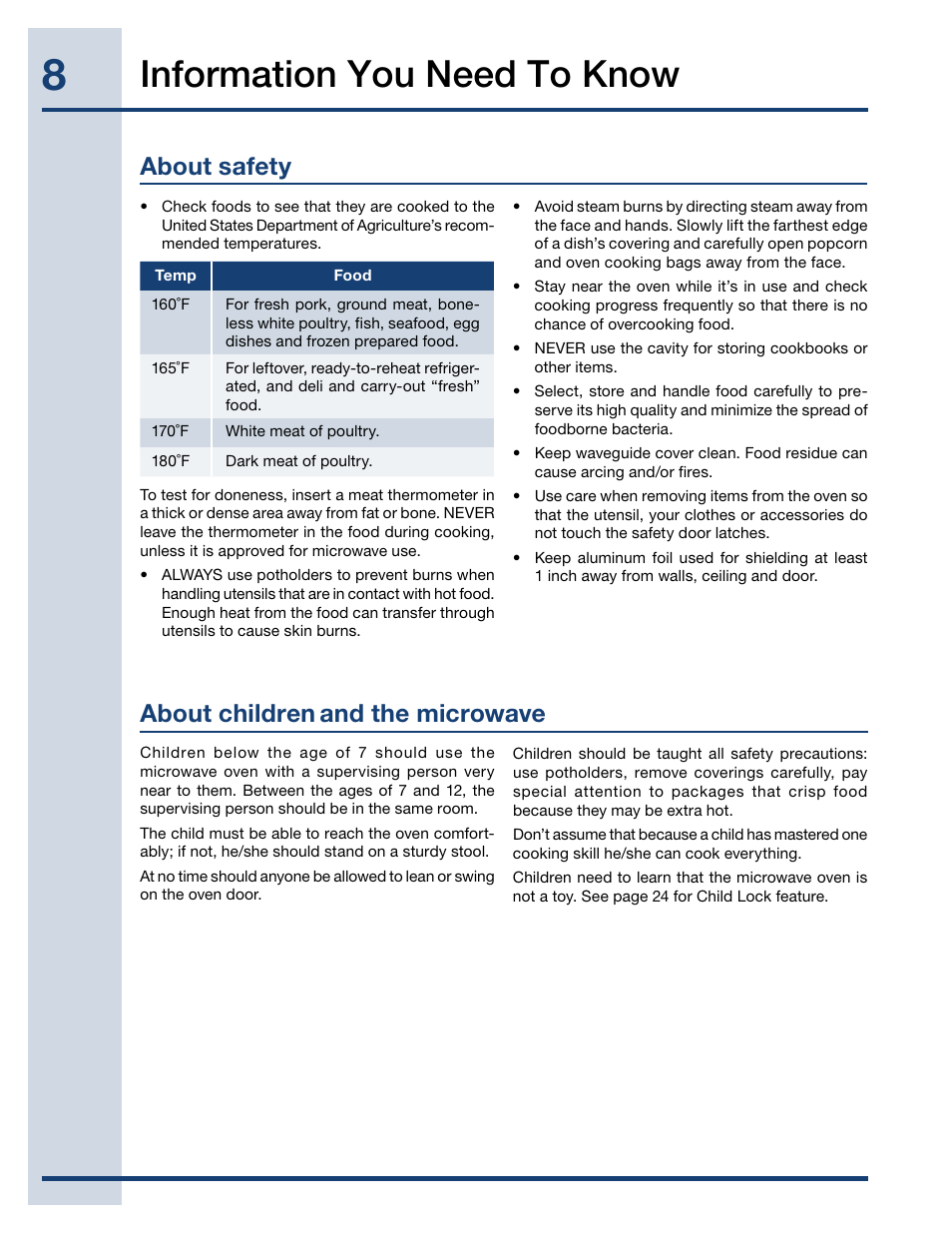 Information you need to know, About children, And the microwave about safety | Electrolux TINSEB488MRR0 User Manual | Page 8 / 30