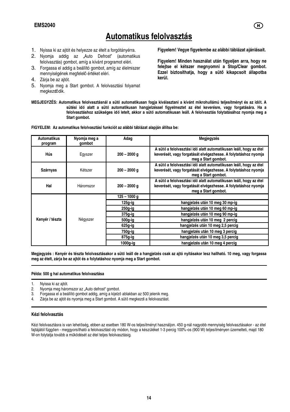 Automatikus felolvasztás, Ems2040 | Electrolux EMS2040 User Manual | Page 100 / 191