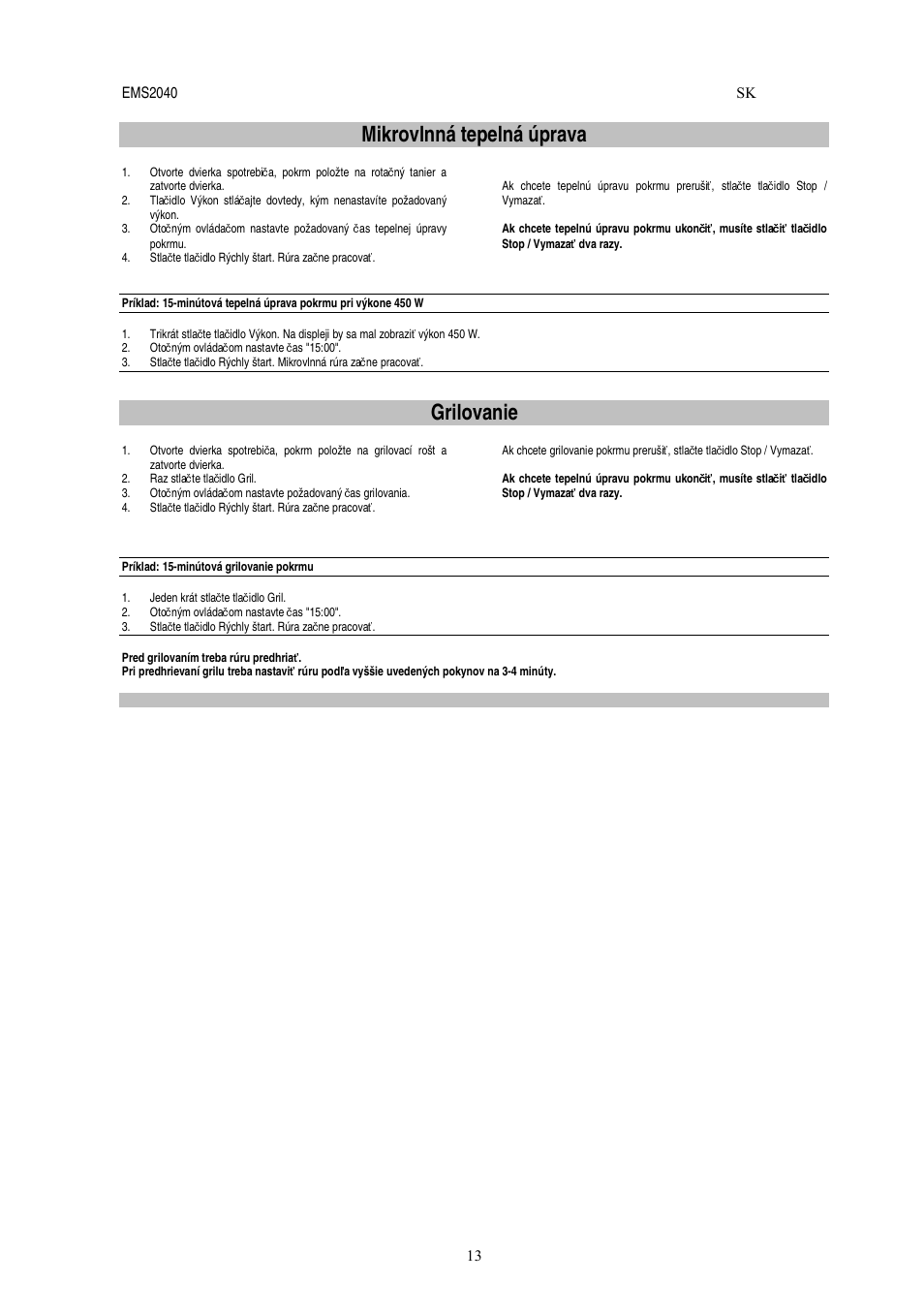 Mikrovlnná tepelná úprava, Grilovanie | Electrolux EMS2040 User Manual | Page 139 / 191