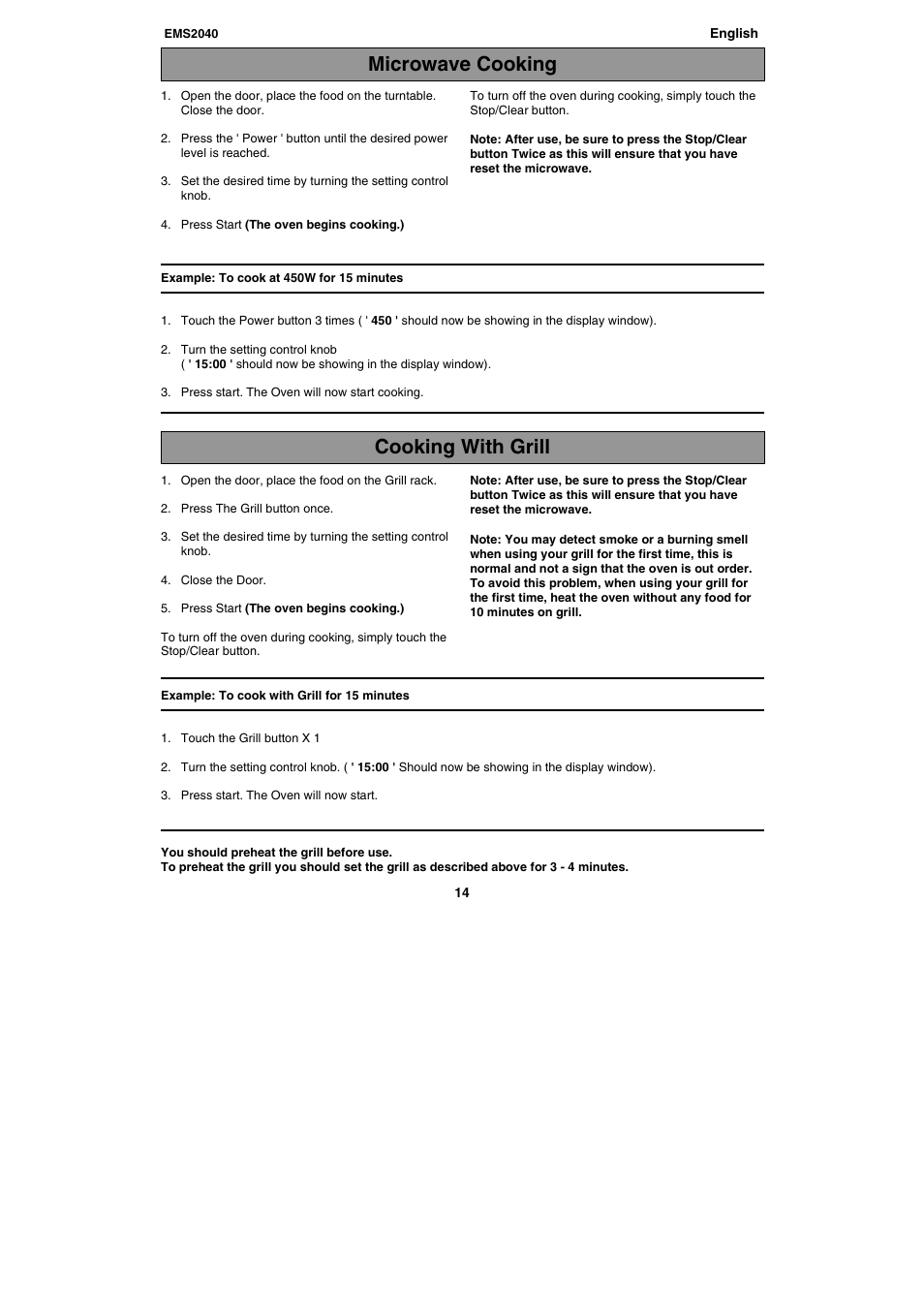 Microwave cooking cooking with grill | Electrolux EMS2040 User Manual | Page 14 / 191