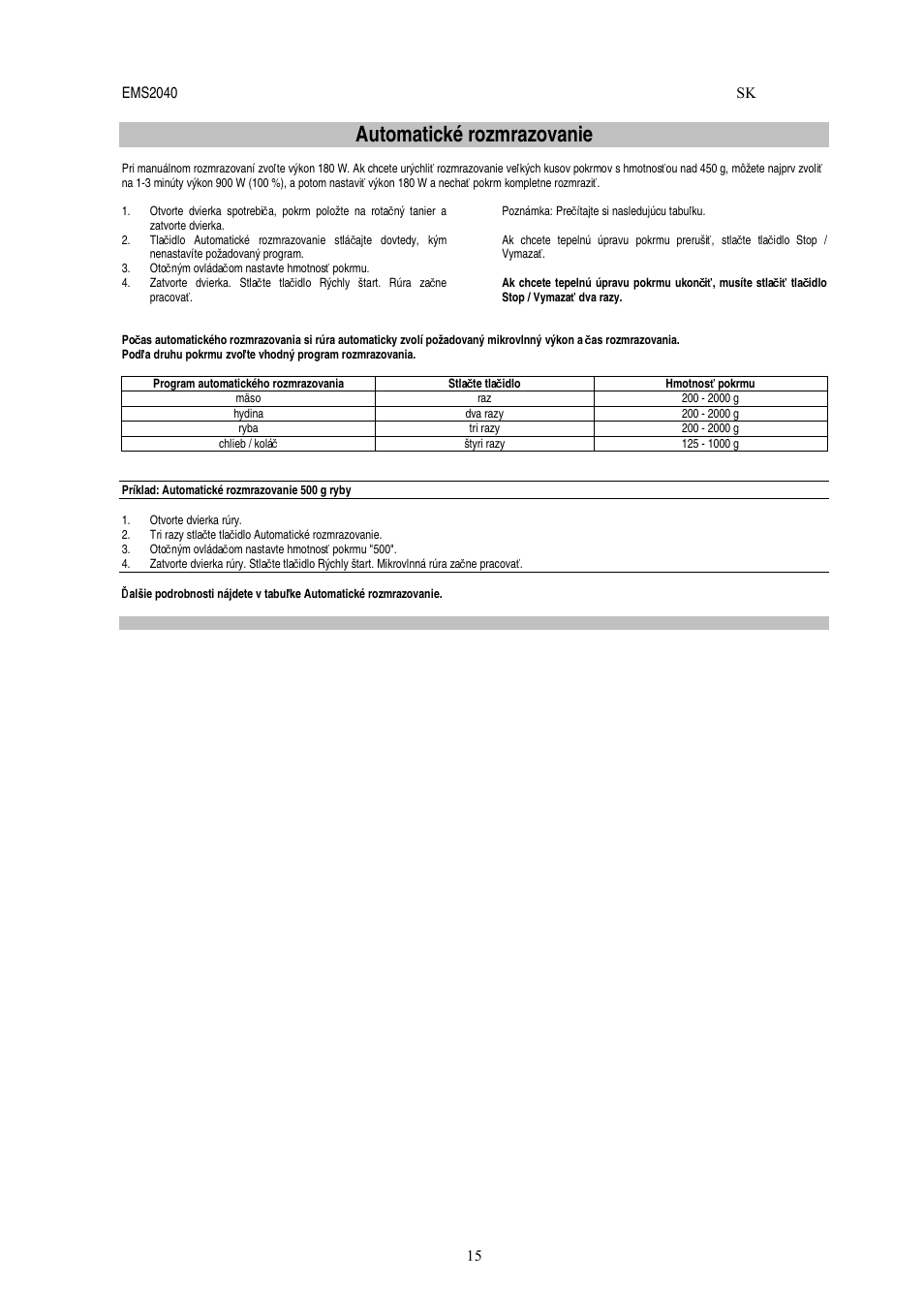 Automatické rozmrazovanie | Electrolux EMS2040 User Manual | Page 141 / 191