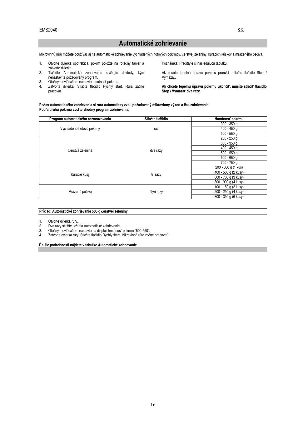 Automatické zohrievanie | Electrolux EMS2040 User Manual | Page 142 / 191