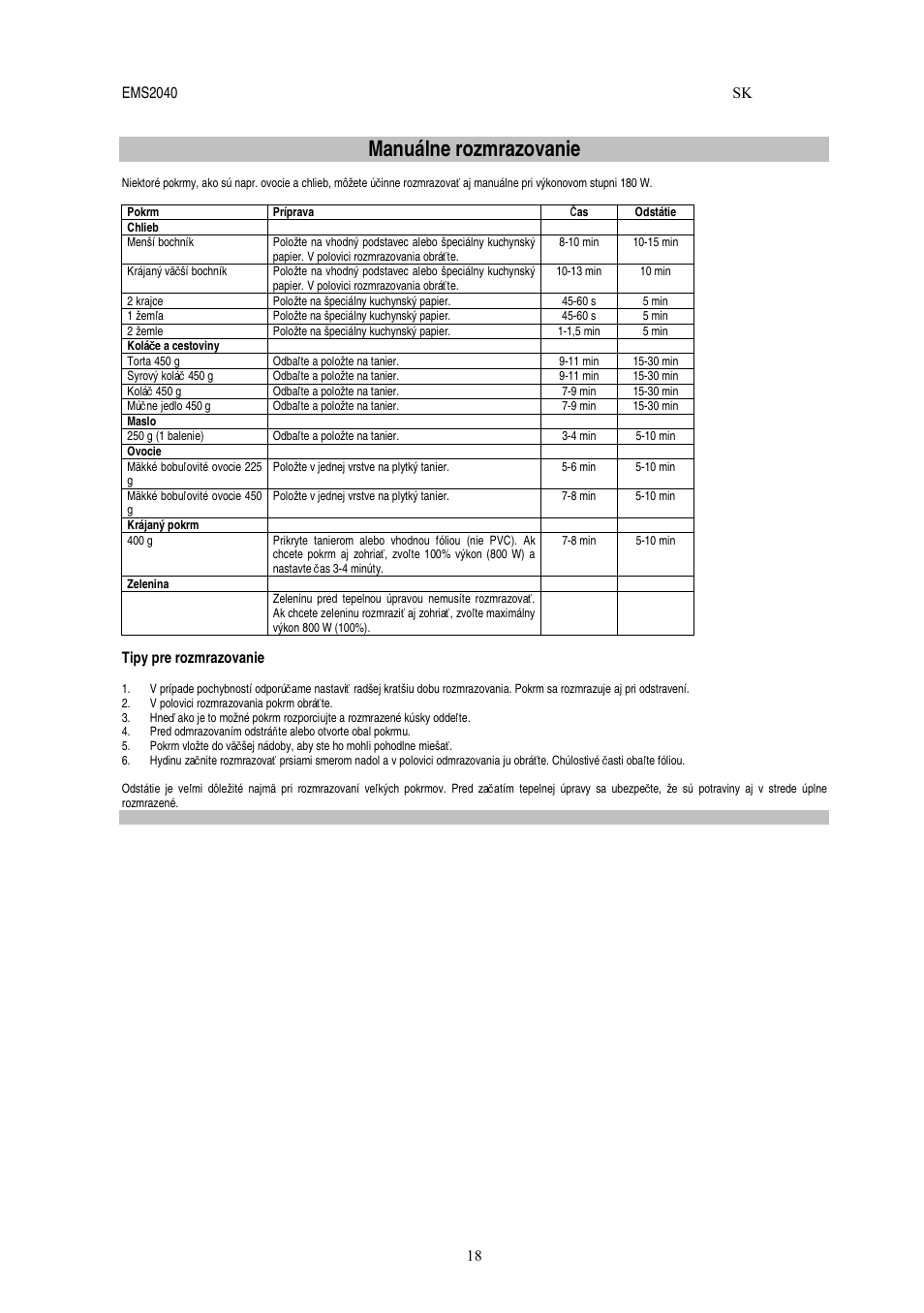 Manuálne rozmrazovanie | Electrolux EMS2040 User Manual | Page 144 / 191