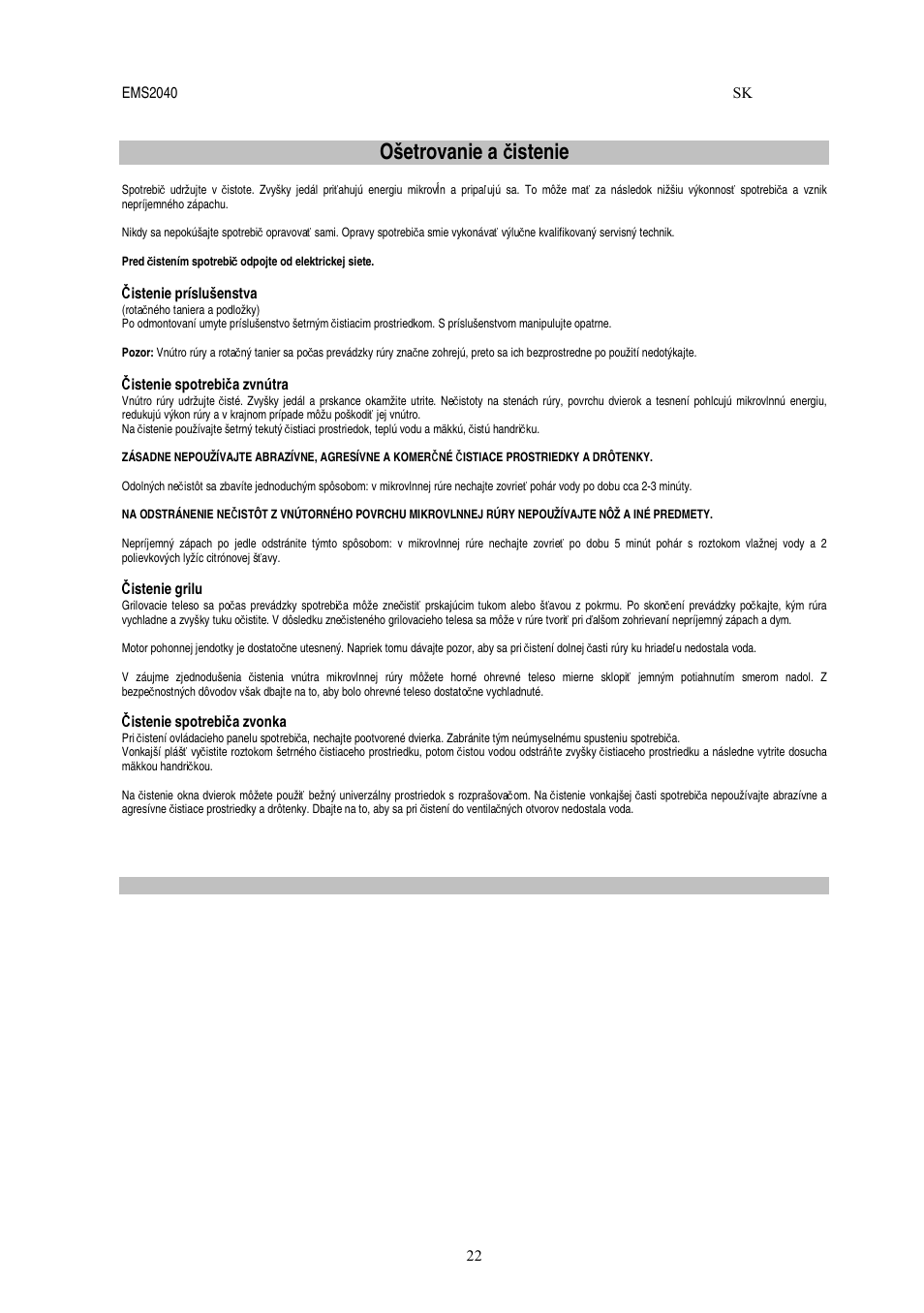 Ošetrovanie a č istenie | Electrolux EMS2040 User Manual | Page 148 / 191