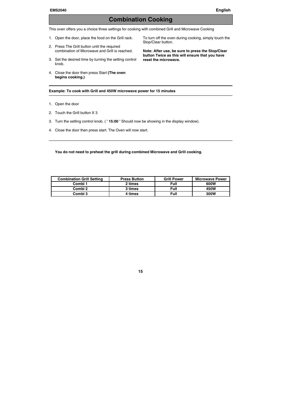 Combination cooking | Electrolux EMS2040 User Manual | Page 15 / 191