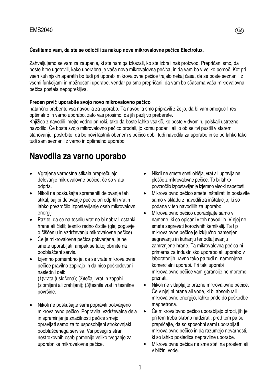 Navodila za varno uporabo | Electrolux EMS2040 User Manual | Page 150 / 191