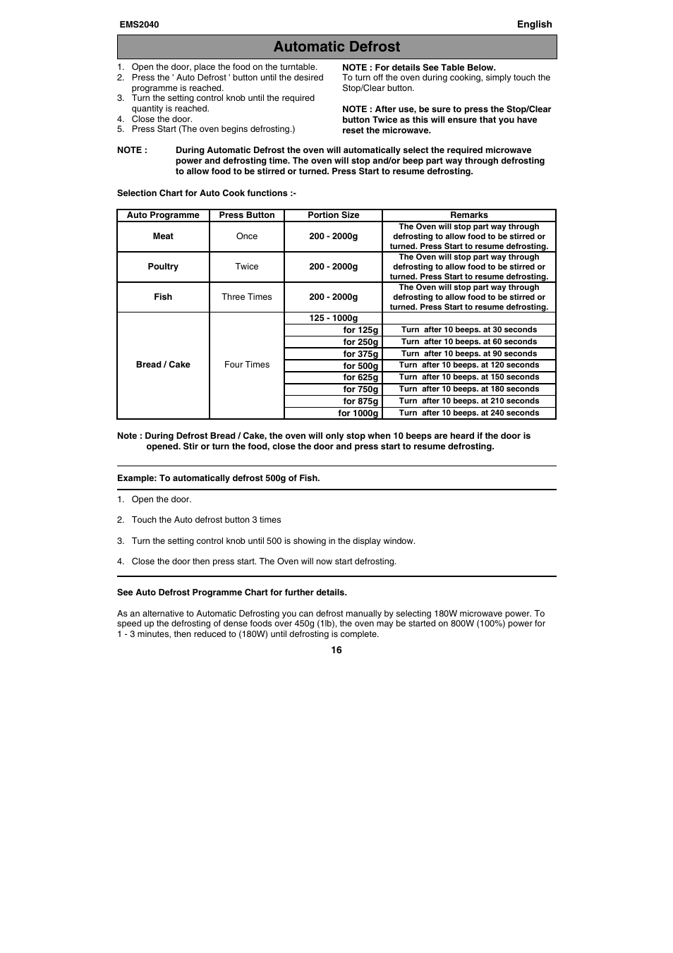 Automatic defrost | Electrolux EMS2040 User Manual | Page 16 / 191