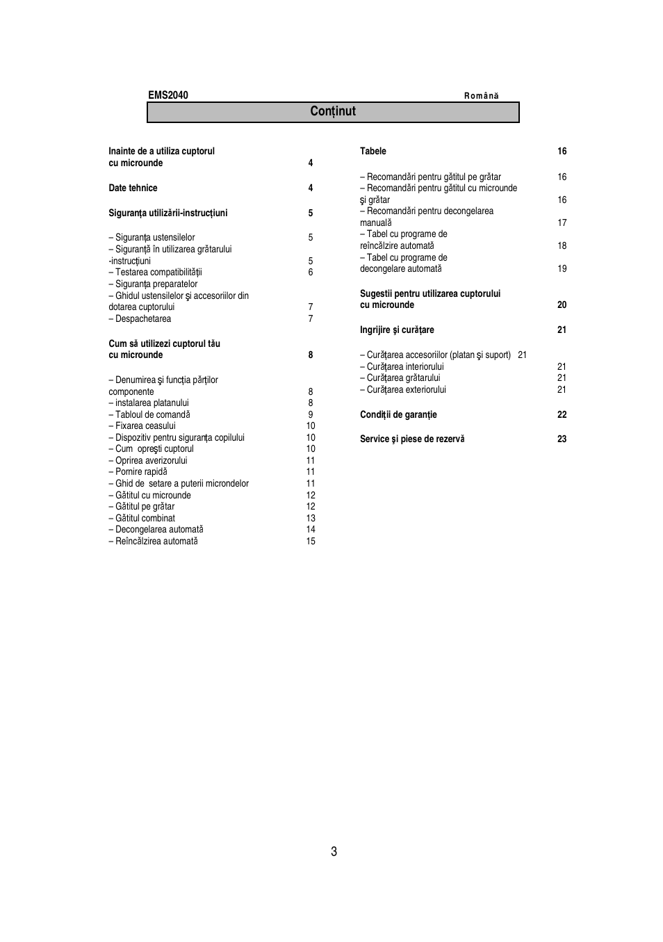Con ţ inut | Electrolux EMS2040 User Manual | Page 168 / 191