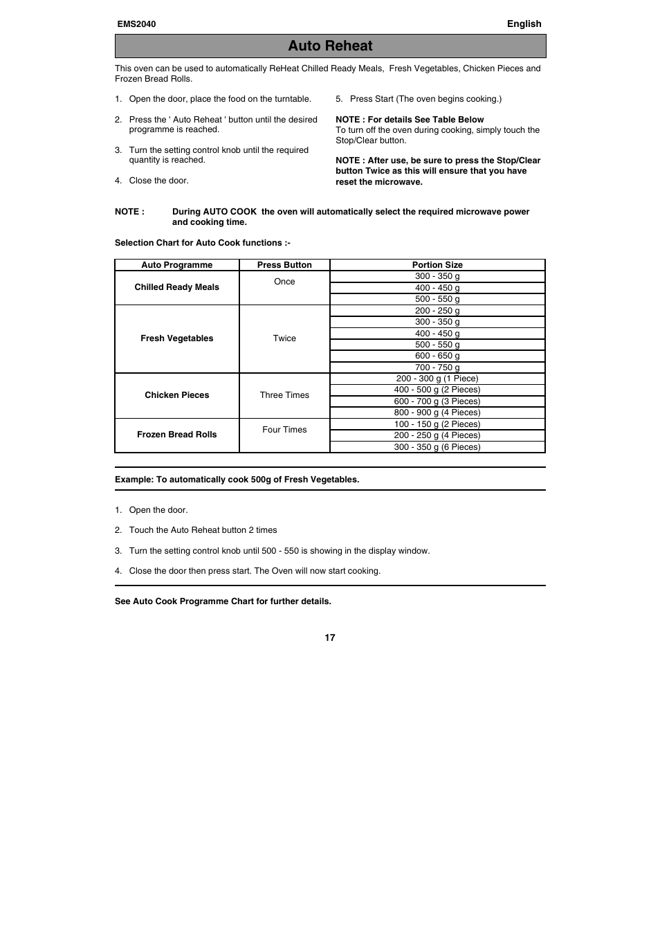 Auto reheat | Electrolux EMS2040 User Manual | Page 17 / 191