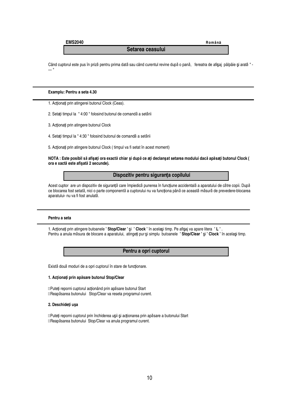 Setarea ceasului | Electrolux EMS2040 User Manual | Page 175 / 191