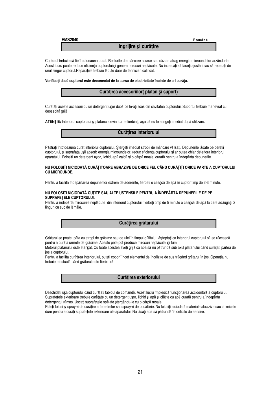 Ingrijire ş i cur ăţ ire | Electrolux EMS2040 User Manual | Page 186 / 191