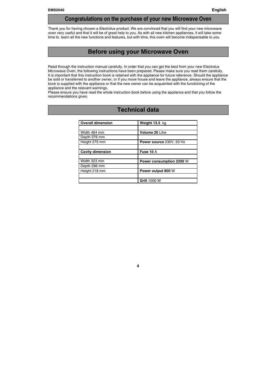 Electrolux EMS2040 User Manual | Page 4 / 191