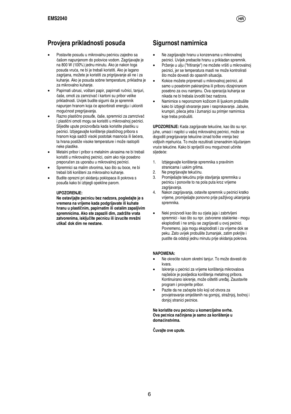 Provjera prikladnosti posu đ a, Sigurnost namirnica | Electrolux EMS2040 User Manual | Page 49 / 191