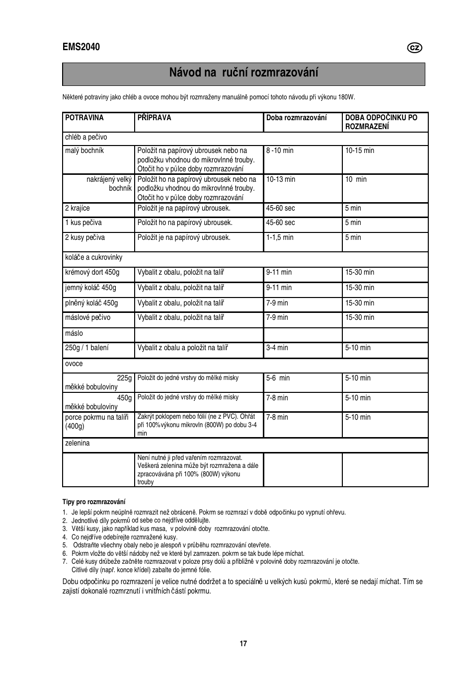 Návod na ru č ní rozmrazování, Ems2040 | Electrolux EMS2040 User Manual | Page 81 / 191