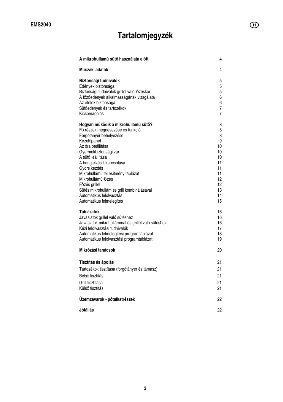 Tartalomjegyzék, Ems2040 | Electrolux EMS2040 User Manual | Page 89 / 191