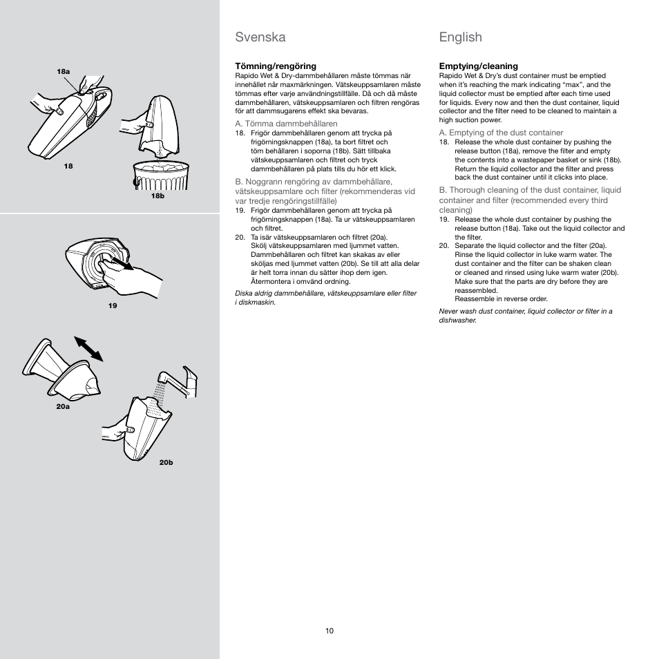 Svenska, English | Electrolux Rapido ZB404WD User Manual | Page 10 / 13