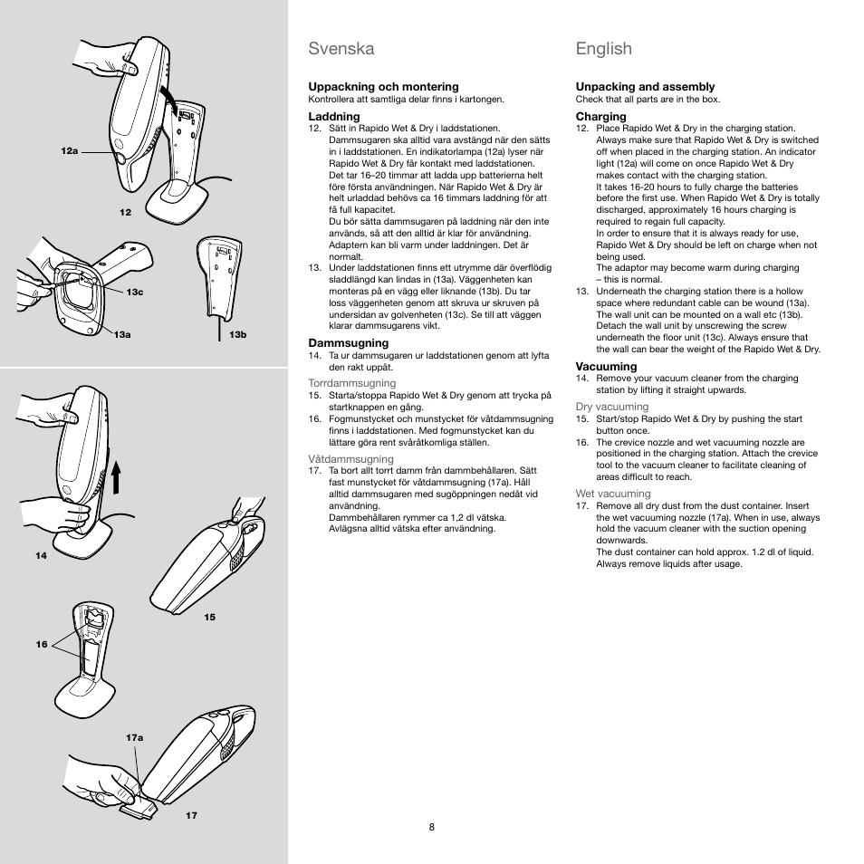 Svenska, English | Electrolux Rapido ZB404WD User Manual | Page 8 / 13