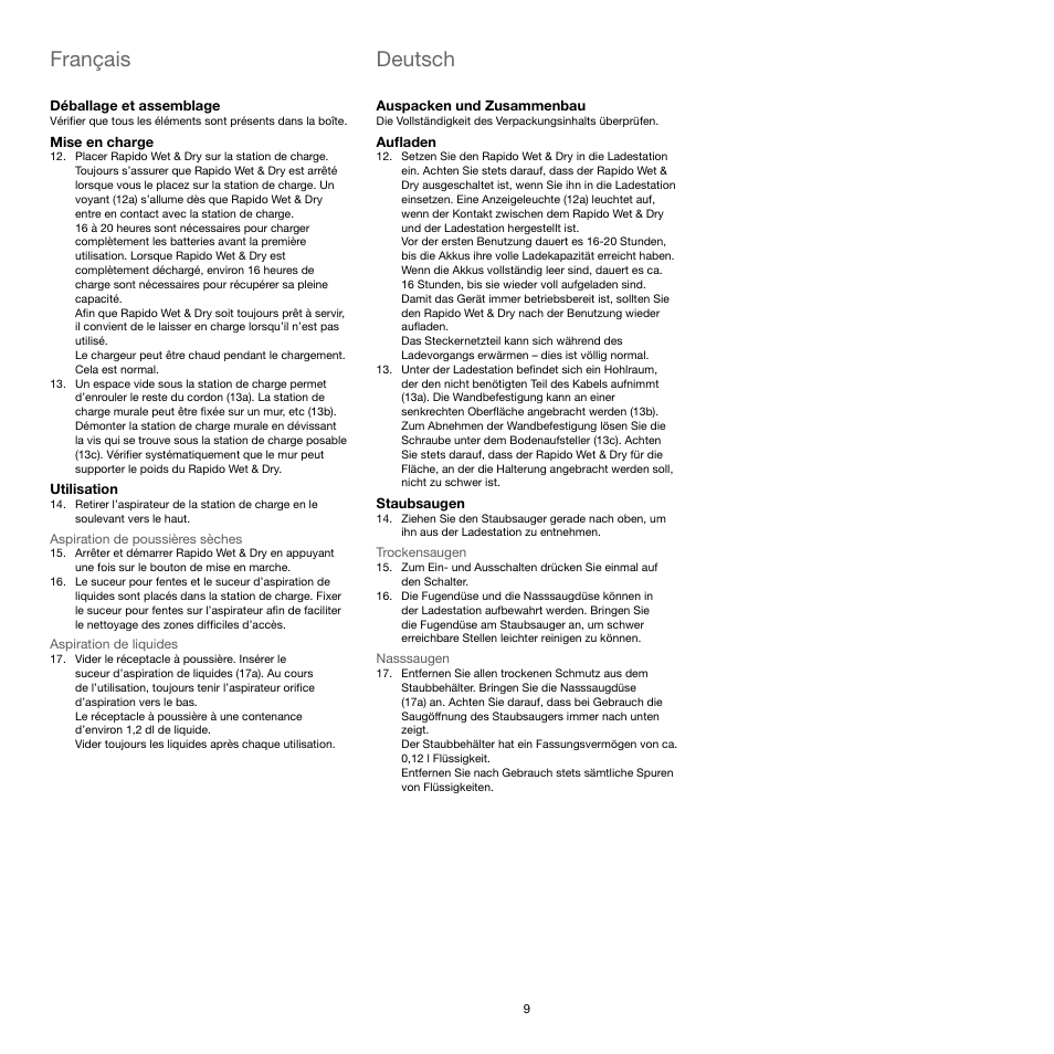 Français, Deutsch | Electrolux Rapido ZB404WD User Manual | Page 9 / 13