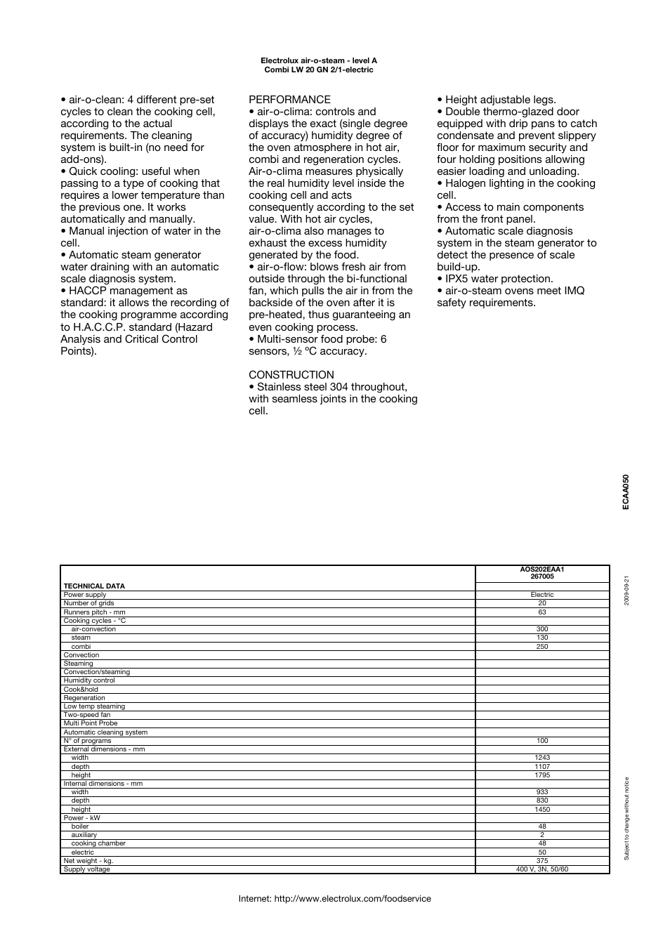 Electrolux Air-O-Steam AOS202EAA1 User Manual | Page 2 / 4